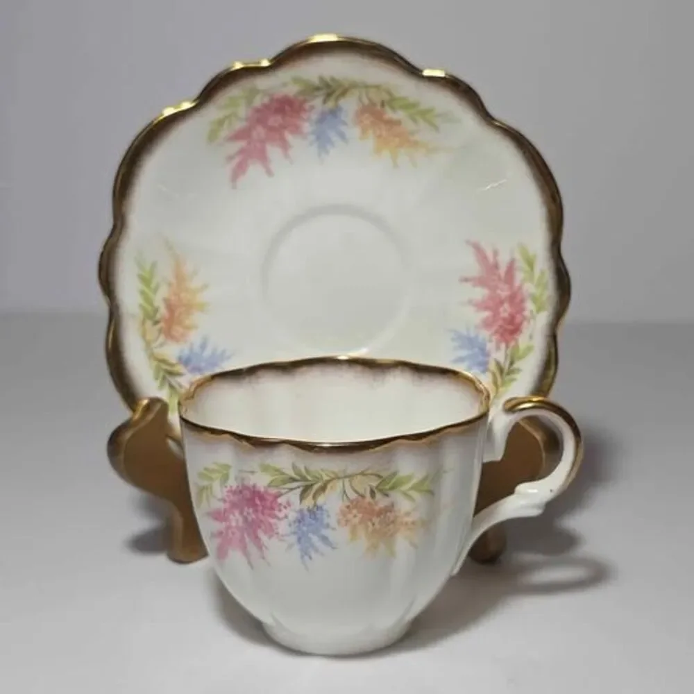Kent Teacup and Saucer Pink Blue Orange Flowers Vintage